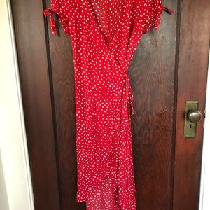 H&M red polka dot wrap dress size 8